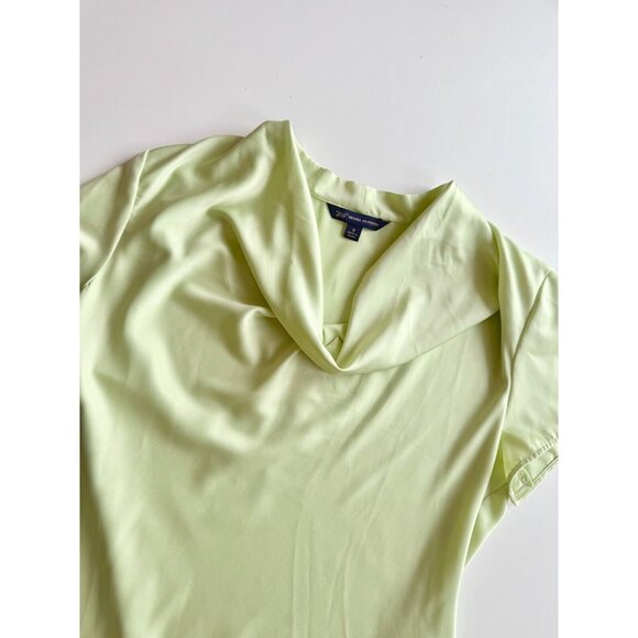 BROOKS BROTHERS Lime Green Satin Draped Cowl Neck Short Sleeve Blouse, Size 8 - Picture 6 of 11